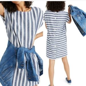 MADEWELL BLUE CREAM LINEN COTTON STRIPE DRESS XS NEW